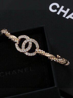 ✨ Chanel Interlocking CC Crystal Cuff Bracelet - Gold-Tone Luxury ✨